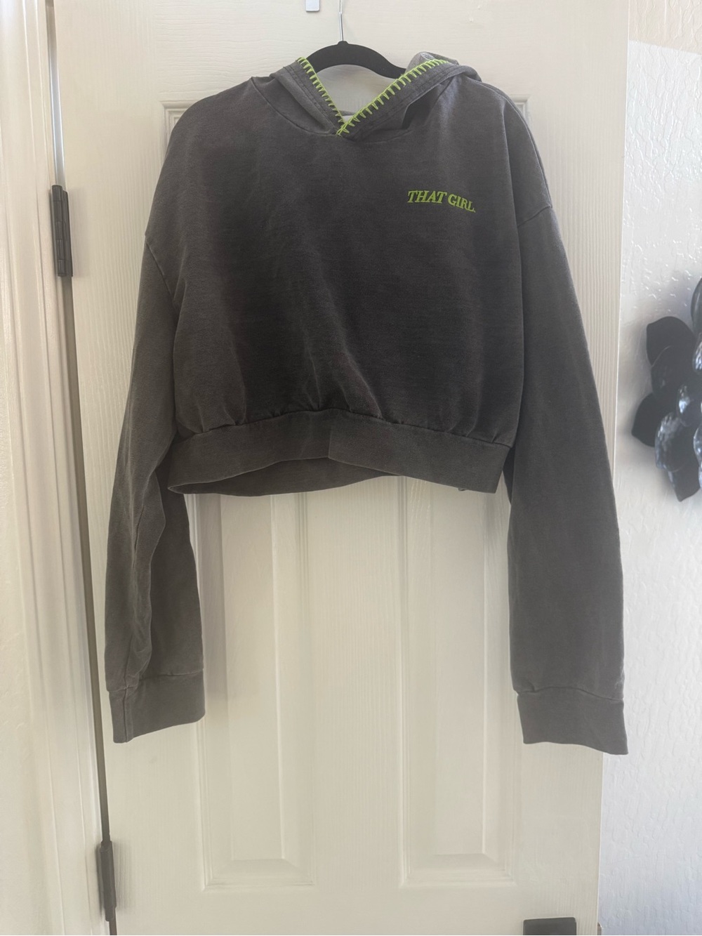 That Girl Cropped Hoodie Sweatshirt and pants - grey with Neon green Size M